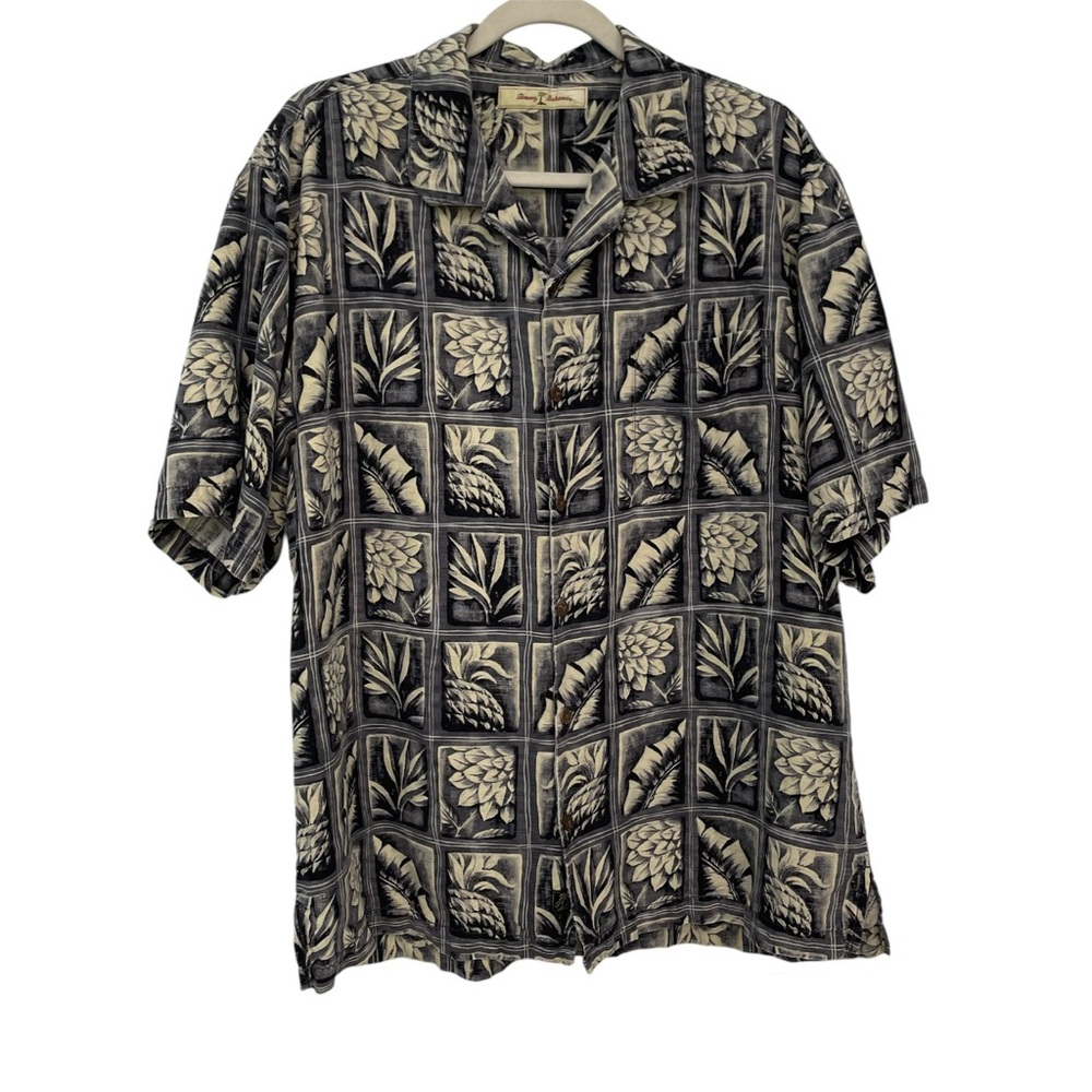 Men's Tommy Bahama Gray Floral Design 100% Silk Button Down
